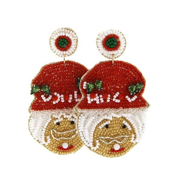SET OF 2 CHRISTMAS Seed Bead Earrings Santa & Mrs Claus Rhinestone Holiday NEW - Picture 2 of 3